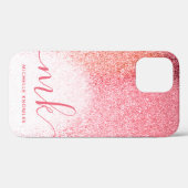 Glitter Blush Pink Rose Gold Monogramed Script Case-Mate iPhone Case (Achterkant (horizontaal))