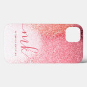 Glitter Blush Pink Rose Gold Monogramed Script Case-Mate iPhone Case (Achterkant (horizontaal))