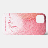 Glitter Blush Pink Rose Gold Monogramed Script Case-Mate iPhone Case (Achterkant (horizontaal))