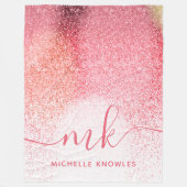 Glitter Blush Pink Rose Gold Monogramed Script Fleece Deken (Voorkant)