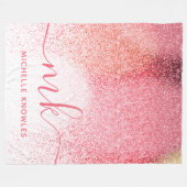 Glitter Blush Pink Rose Gold Monogramed Script Fleece Deken (Voorkant (Horizontaal))