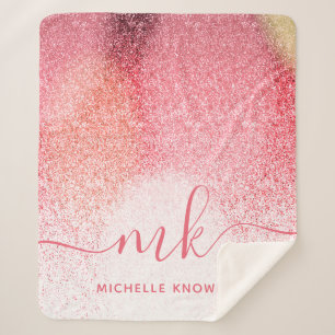 Glitter Blush Pink Rose Gold Monogramed Script Sherpa Deken