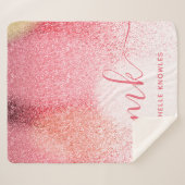 Glitter Blush Pink Rose Gold Monogramed Script Sherpa Deken (Voorkant (horizontaal))