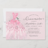 Glitter Blush Pink Silver Dress Quinceanera Kaart (Voorkant)