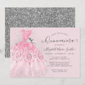 Glitter Blush Pink Silver Dress Quinceanera Kaart (Voorkant / Achterkant)