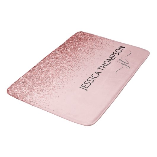 Glitter Blush Pink Simple Girly Monogram Name  Badmat (Gekanteld)