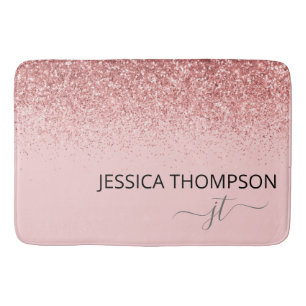 Glitter Blush Pink Simple Girly Monogram Name  Badmat