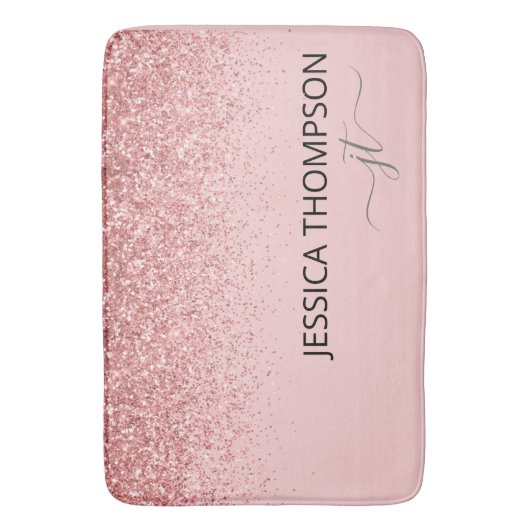 Glitter Blush Pink Simple Girly Monogram Name  Badmat (Voorkant Verticaal)