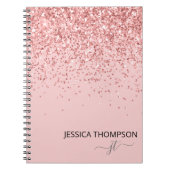 Glitter Blush Pink Simple Girly Monogram Name Notitieboek (Voorkant)