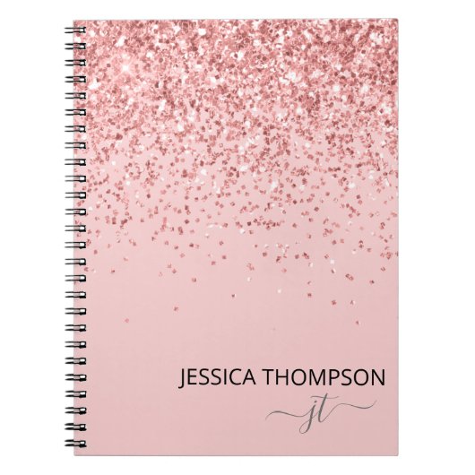 Glitter Blush Pink Simple Girly Monogram Name Notitieboek (Voorkant)