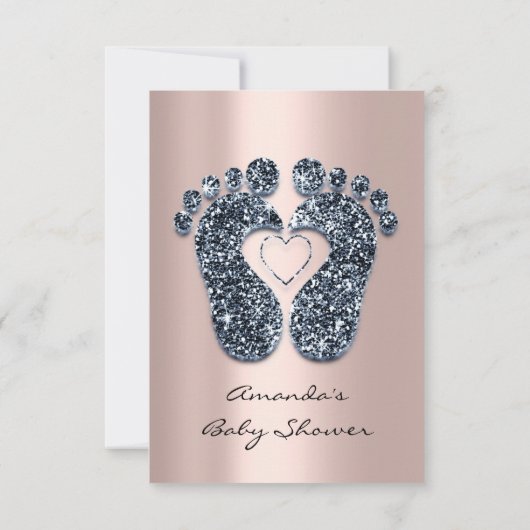 Glitter Blush Roos Baby shower Feet Blauwgroen Kaart (Achterkant)
