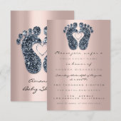 Glitter Blush Roos Baby shower Feet Blauwgroen Kaart (Voorkant / Achterkant)