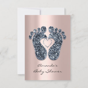 Glitter Blush Roos Baby shower Feet Blauwgroen Kaart