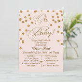Glitter blush roze and gold baby shower call kaart (Staand voorkant)