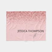Glitter Blush Roze Eenvoudige Script Monogram Naam Fleece Deken (Voorkant (Horizontaal))