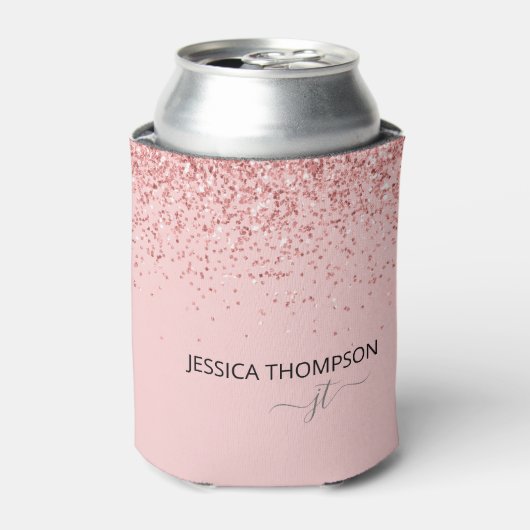 Glitter Blush Roze Eenvoudige Script Monogramnaam Blikjeskoeler (Blikje Voorkant)