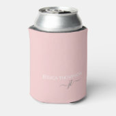 Glitter Blush Roze Eenvoudige Script Monogramnaam Blikjeskoeler (Blikje Achterkant)
