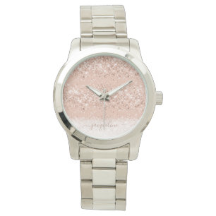 Glitter Blush roze goudmonogram  Horloge
