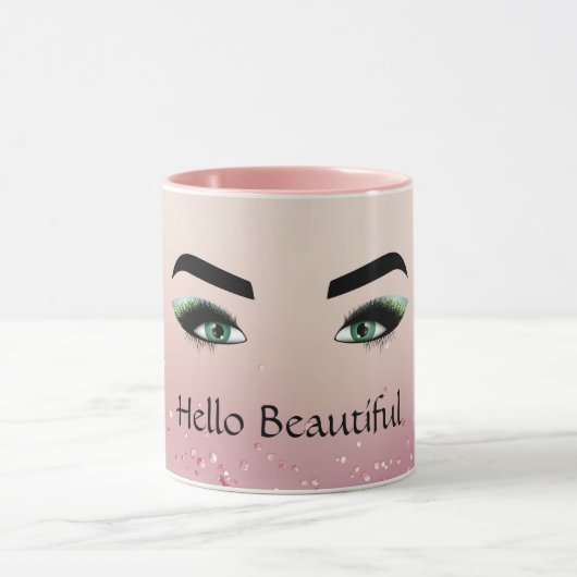 Glitter Blush Roze Groene Ogen Wimpers Mok (Midden)