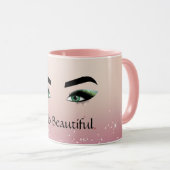 Glitter Blush Roze Groene Ogen Wimpers Mok (Voorkant rechts)