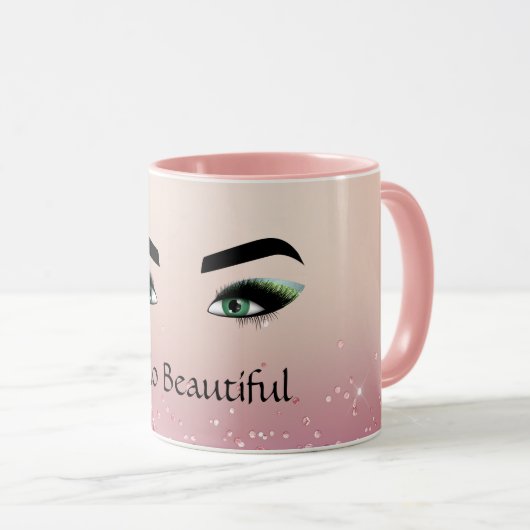 Glitter Blush Roze Groene Ogen Wimpers Mok (Voorkant rechts)