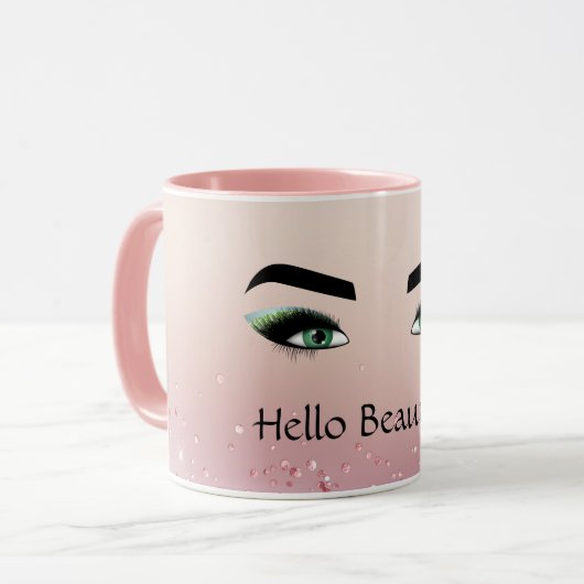 Glitter Blush Roze Groene Ogen Wimpers Mok (Voorkant links)