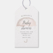 Glitter blush roze paraplu baby shower bedankt cadeaulabel (Voorkant)