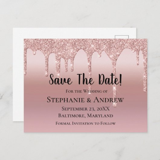 Glitter Blush roze Roos op maat Aankondigingskaart (Voorkant / Achterkant)