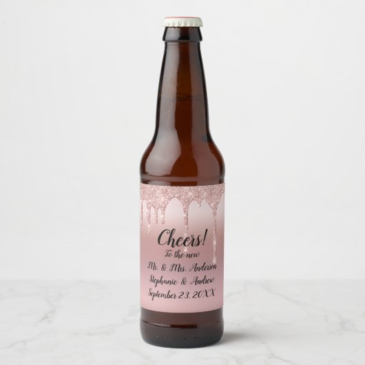 Glitter Blush roze Roos op maat Bier Etiket (Voorkant)