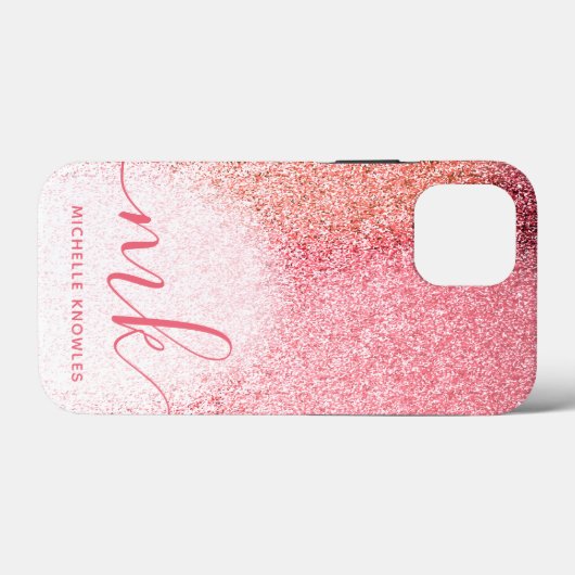 Glitter Blush Roze Roze Goud Monogram Script Case-Mate iPhone Case (Achterkant (horizontaal))