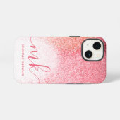 Glitter Blush Roze Roze Goud Monogram Script iPhone Hoesje (Achterkant horizontaal)