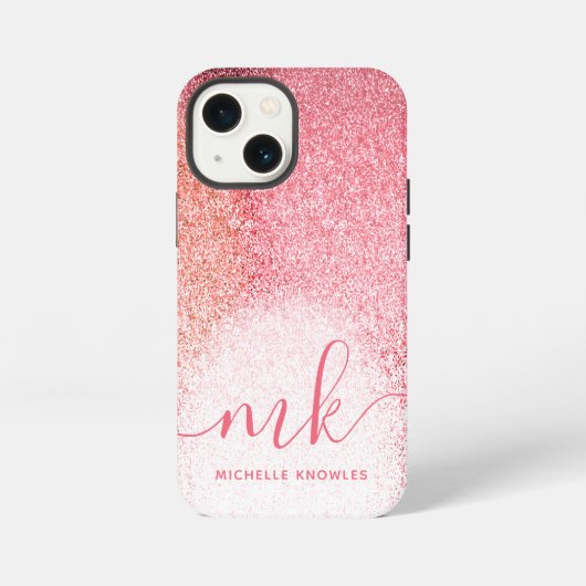 Glitter Blush Roze Roze Goud Monogram Script iPhone Hoesje (Achterkant)