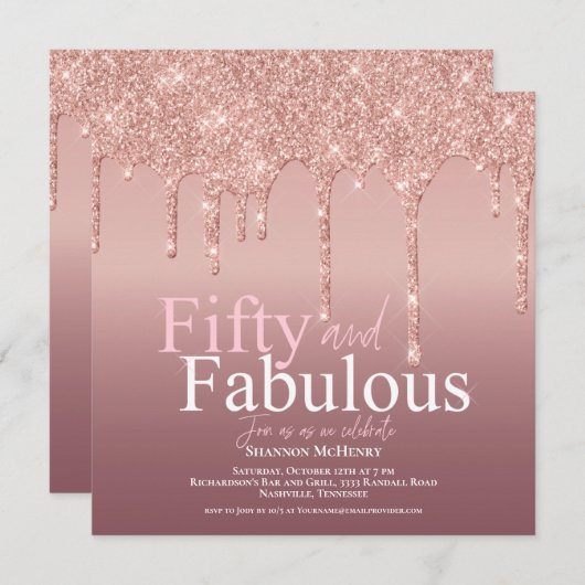 Glitter Blush Roze Vijftig en fantastische verjaar Kaart (Voorkant / Achterkant)