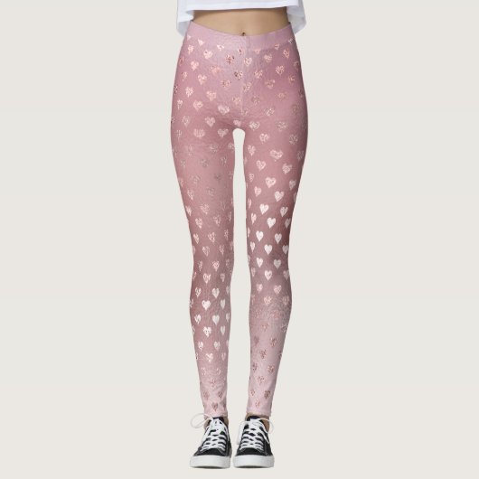 Glitter Blush Small Hearts Pink Rose Gold Sparkly Leggings (Voorkant)