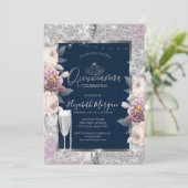 Glitter, Boho Bloemen, Glas Parels Blauw Quinceane Kaart (Staand voorkant)