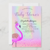 Glitter Bokeh, Flamingo, Holografisch Baby shower Kaart (Voorkant)