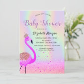 Glitter Bokeh, Flamingo, Holografisch Baby shower Kaart (Staand voorkant)