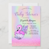 Glitter Bokeh, Flamingo, Holografisch Baby shower  Kaart (Voorkant)