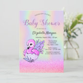 Glitter Bokeh, Flamingo, Holografisch Baby shower  Kaart (Staand voorkant)