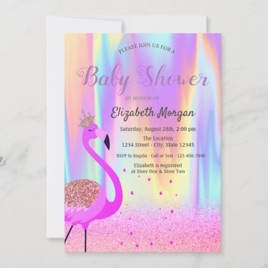 Glitter Bokeh, Flamingo, Ombre Holographic Kaart (Voorkant)