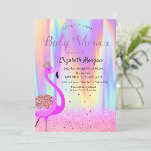 Glitter Bokeh, Flamingo, Ombre Holographic Kaart (Staand voorkant)
