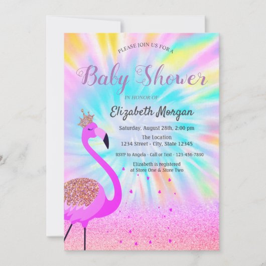 Glitter Bokeh, Flamingo, Ombre Tie Dye Kaart (Voorkant)