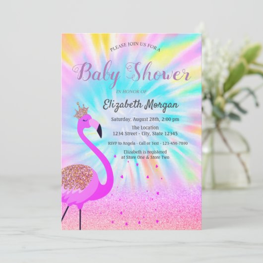 Glitter Bokeh, Flamingo, Ombre Tie Dye Kaart (Staand voorkant)