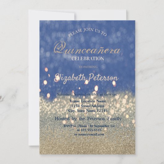 Glitter Bokeh Gold Diamonds Quinceañera Kaart (Voorkant)