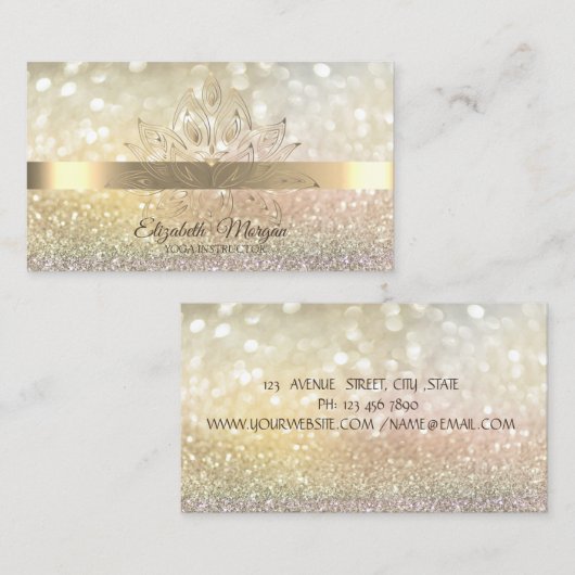 Glitter Bokeh Gold, Lotus Flower Yoga Visitekaartje (Voorkant / Achterkant)