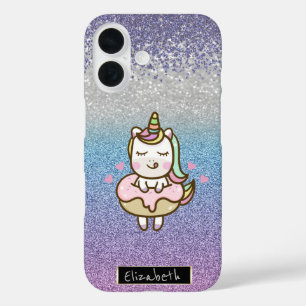 Glitter Bokeh Ombre,Paarse Diamanten,Eenhoorn Donu iPhone 16 Hoesje