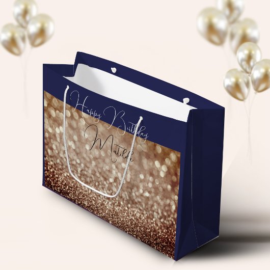 Glitter Bokeh roos gouden script naam grote Gift B Groot Cadeauzakje