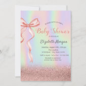 Glitter Bokeh, Roze Bow Holografisch Baby shower Kaart (Voorkant)