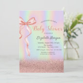 Glitter Bokeh, Roze Bow Holografisch Baby shower Kaart (Staand voorkant)