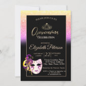 Glitter Bokeh, Tiara, Masquerade Quinceañera Kaart (Voorkant)